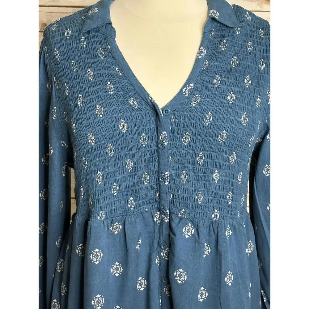 Torrid teal boho floral V-neck long sleeve smocked peplum blouse Size 2/2X - Picture 6 of 7
